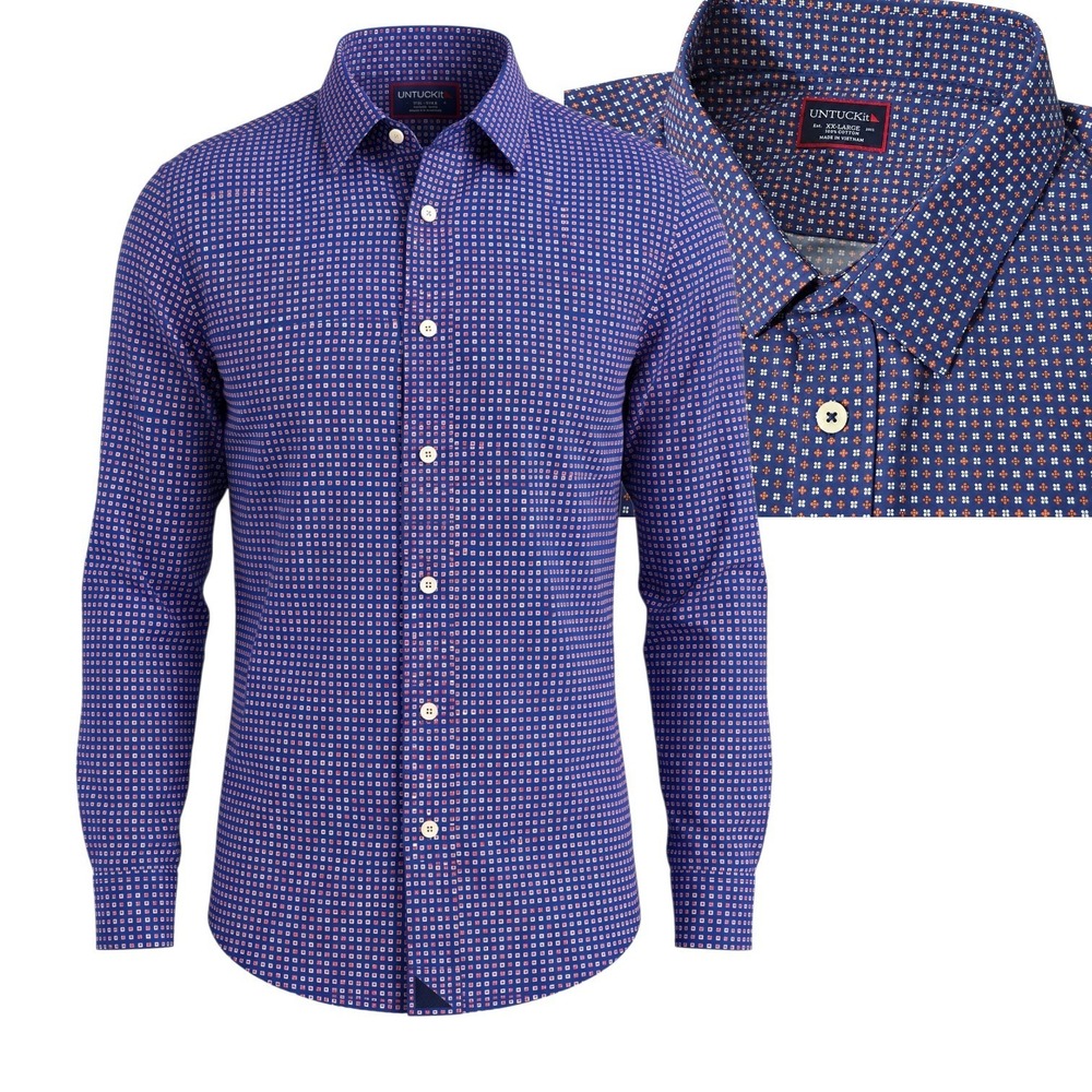 UNTUCKit Button Down Shirt Mens XXL Blue Geometric Cotton Long Sleeve